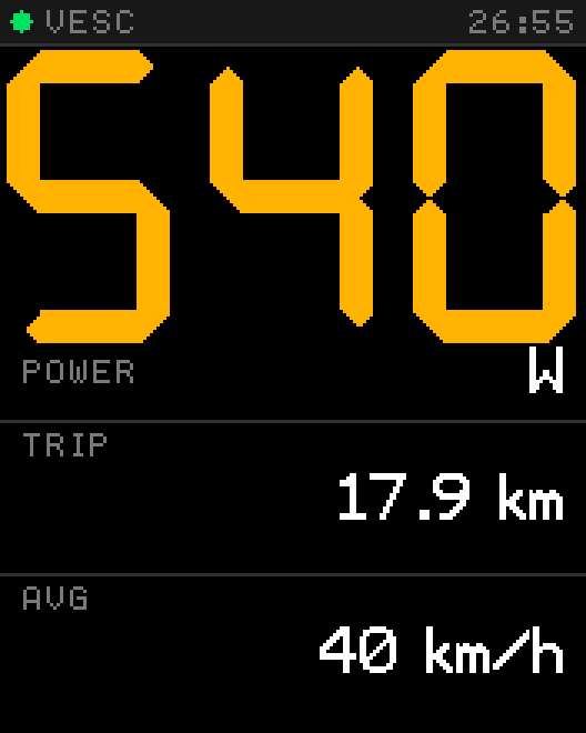 Tosh Dash display: Power · Trip · Avg