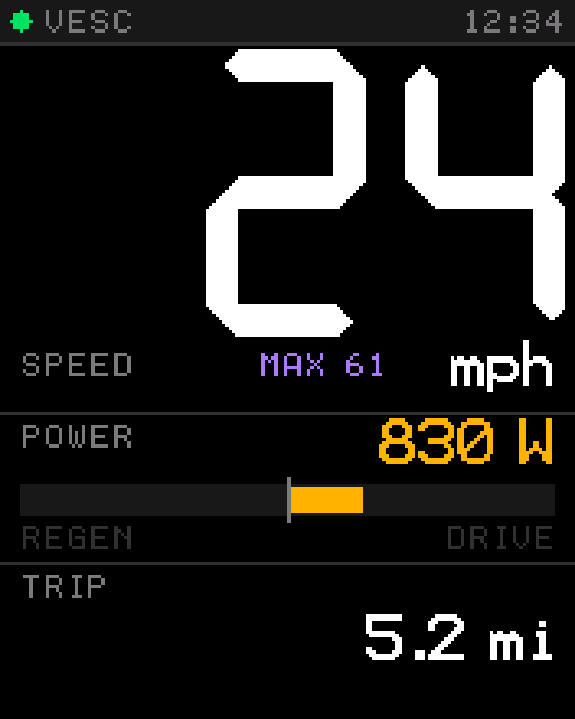 Tosh Dash ride screen in mph