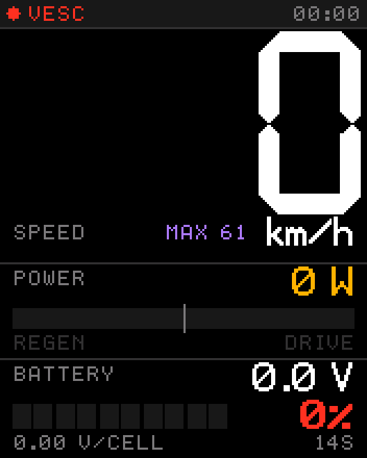 Tosh Dash display: Red dot, red “VESC”